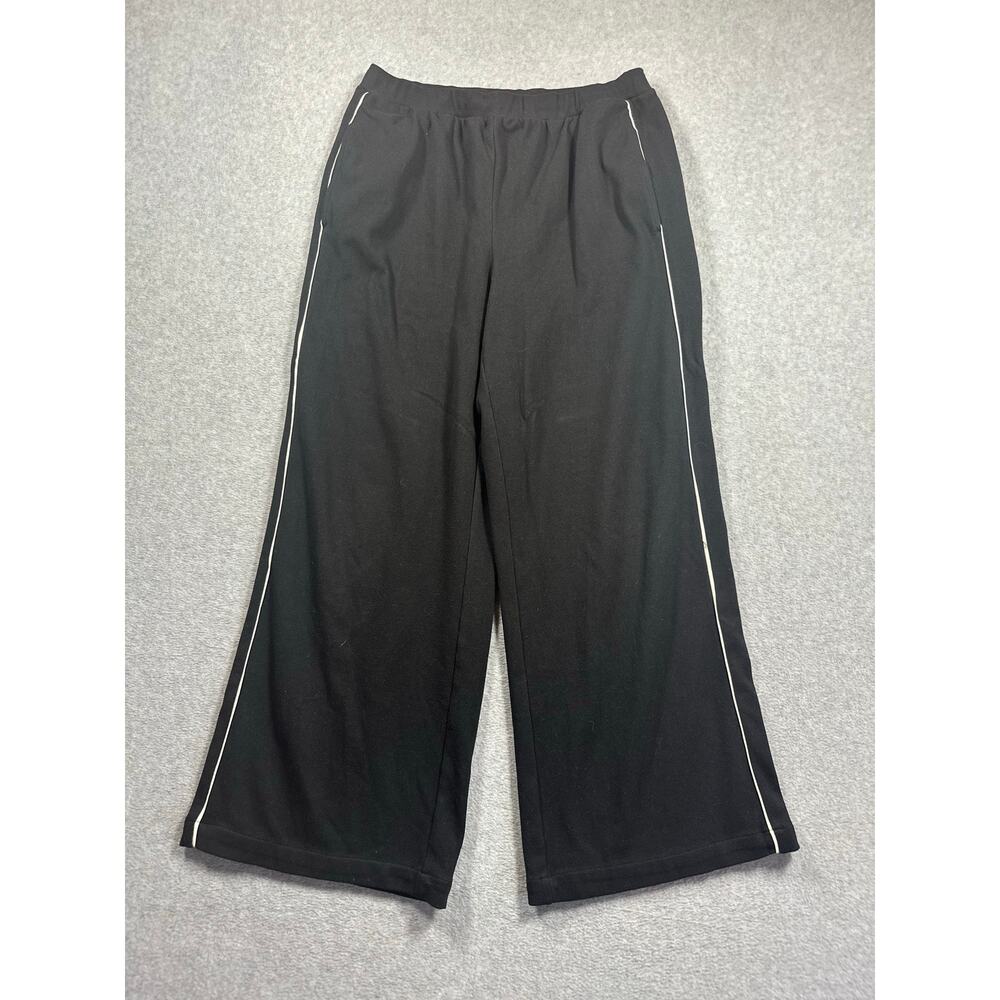 Varley Brushed Rib Wide Leg Pant Black Size M Elastic Waistband Mid Rise